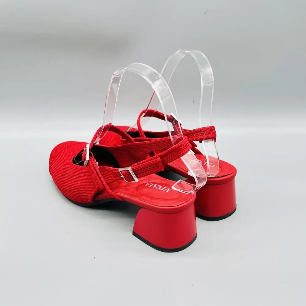 VIVAIA Shoes Womens 6 Red Knit Slingback Block Heel Round Toe Pumps Comfort